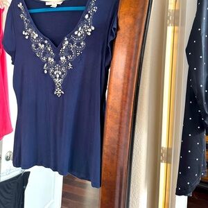 Navy T-shirt with lots of bling